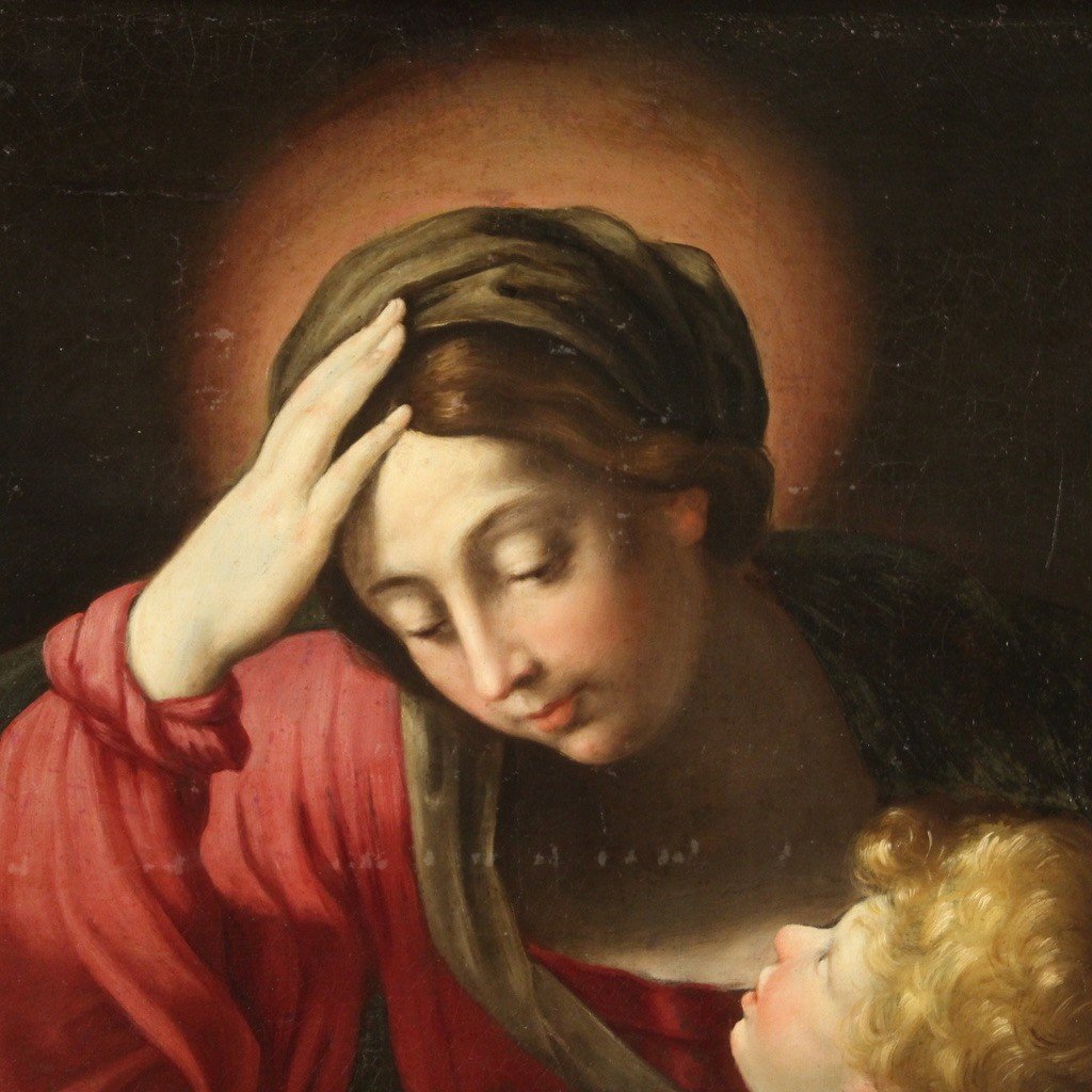 Italian School Painting Of The 17th Century, Madonna With Child-photo-1