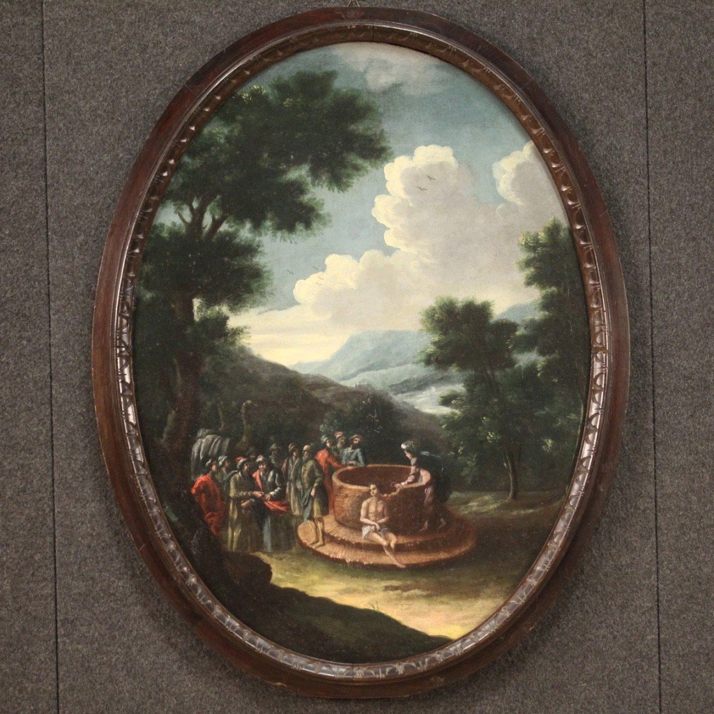 Antique Oval Painting From The 18th Century Joseph At The Well-photo-2