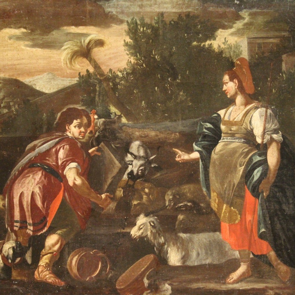 Religious Painting From The 18th Century Rachel And Jacob At The Well-photo-2