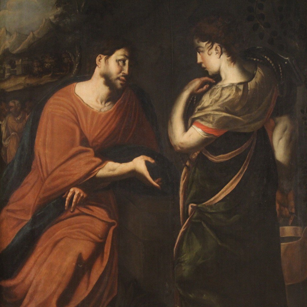 Great 17th Century Italian Painting, Christ And The Samaritan Woman At The Well-photo-3