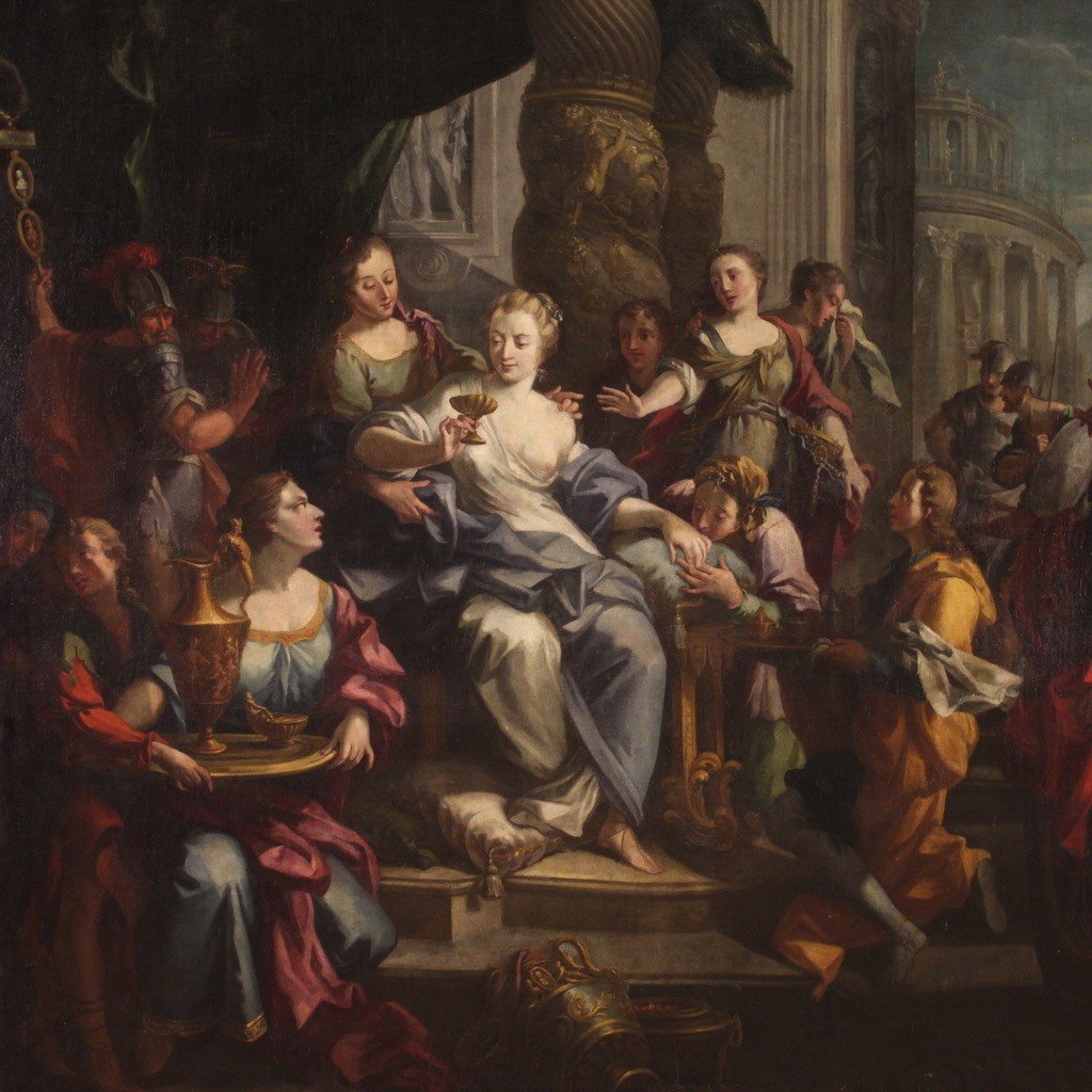 Grande Peinture Italienne Du 18ème Siècle, Artemisia Boit Les Cendres De Mausole