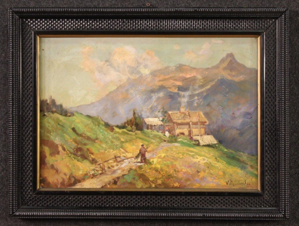 Small Italian Signed Landscape Painting From The 1950s