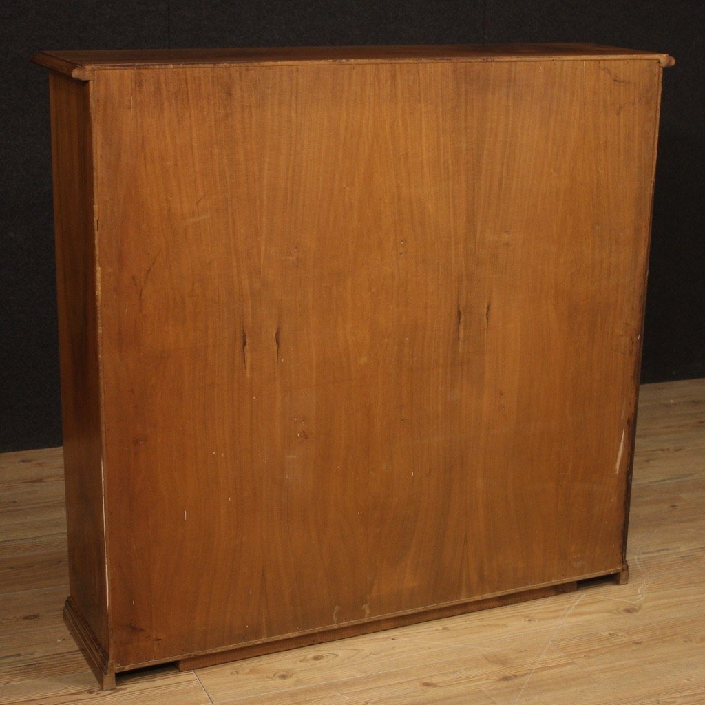 Pair Of Italian Bookcases In Walnut Wood With Glass Doors-photo-1