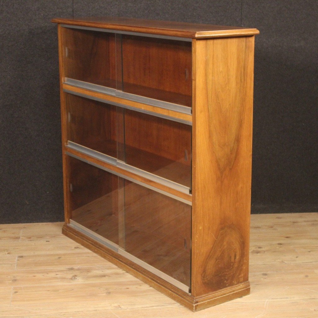 Pair Of Italian Bookcases In Walnut Wood With Glass Doors-photo-2