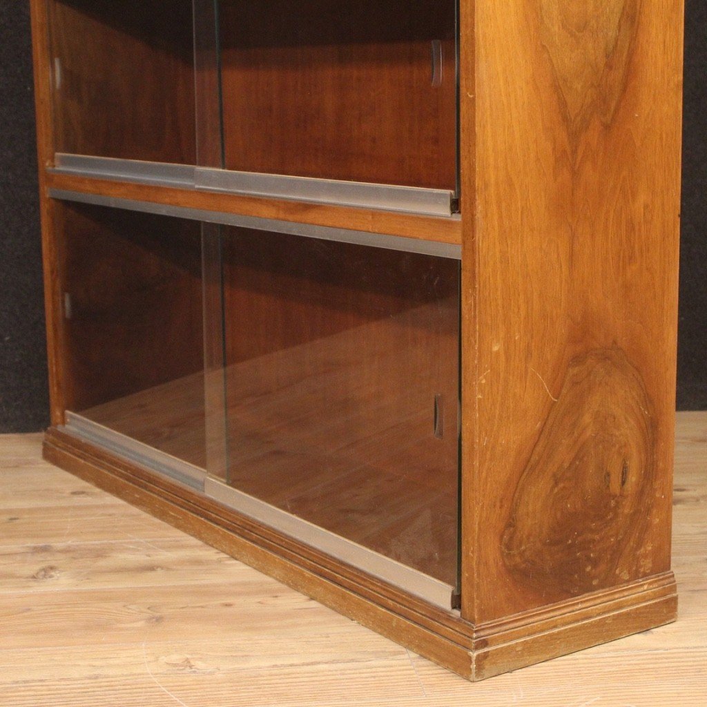 Pair Of Italian Bookcases In Walnut Wood With Glass Doors-photo-3