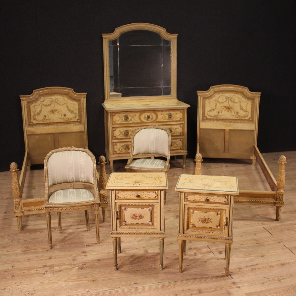 Dresser In Lacquered Wood With Mirror Louis XVI Style From The 20th Century-photo-2