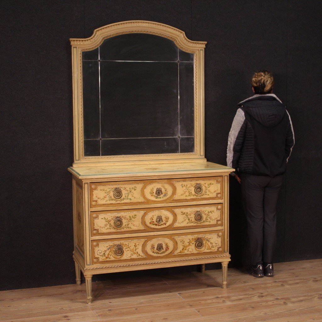 Dresser In Lacquered Wood With Mirror Louis XVI Style From The 20th Century-photo-3