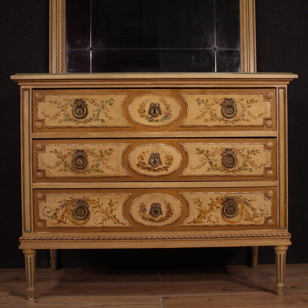 Dresser In Lacquered Wood With Mirror Louis XVI Style From The 20th Century-photo-5