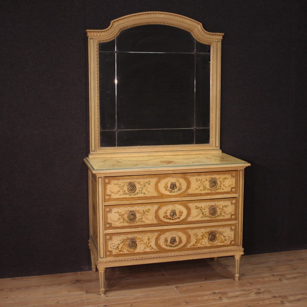 Dresser In Lacquered Wood With Mirror Louis XVI Style From The 20th Century