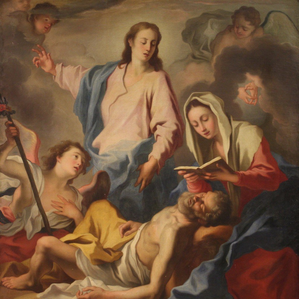 Great 18th Century Italian Painting, Transit Of Saint Joseph-photo-3