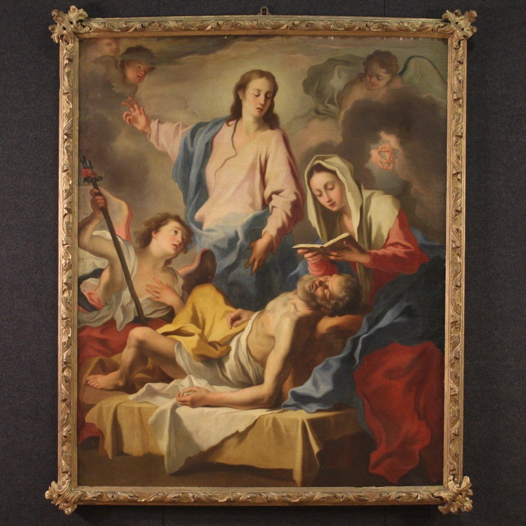 Great 18th Century Italian Painting, Transit Of Saint Joseph