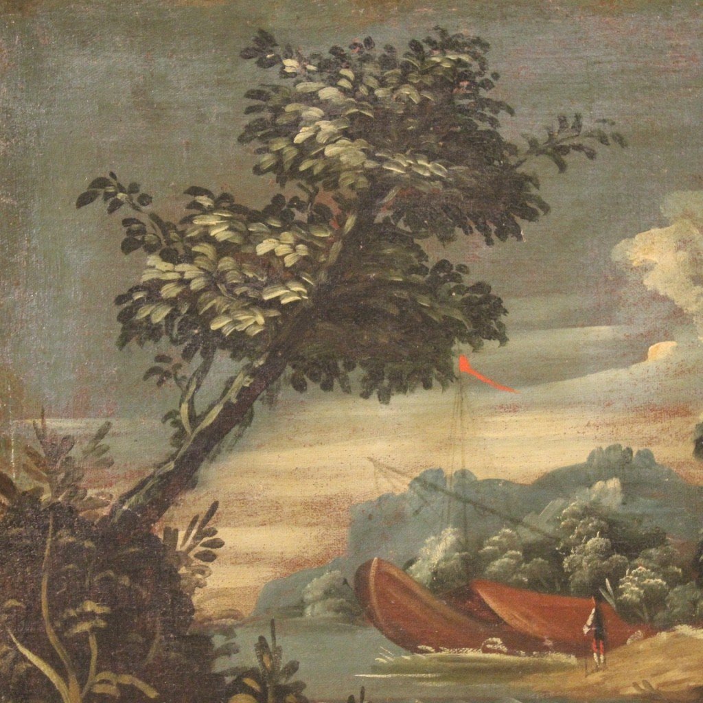 Italian Artwork Seascape Oil On Canvas From The 18th Century-photo-2