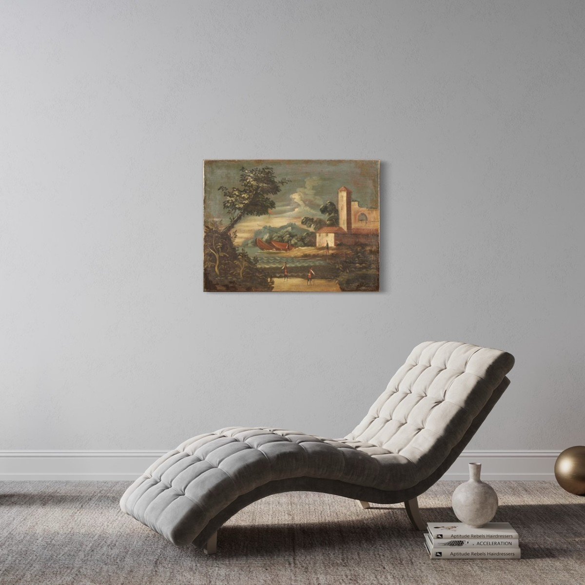 Italian Artwork Seascape Oil On Canvas From The 18th Century-photo-4