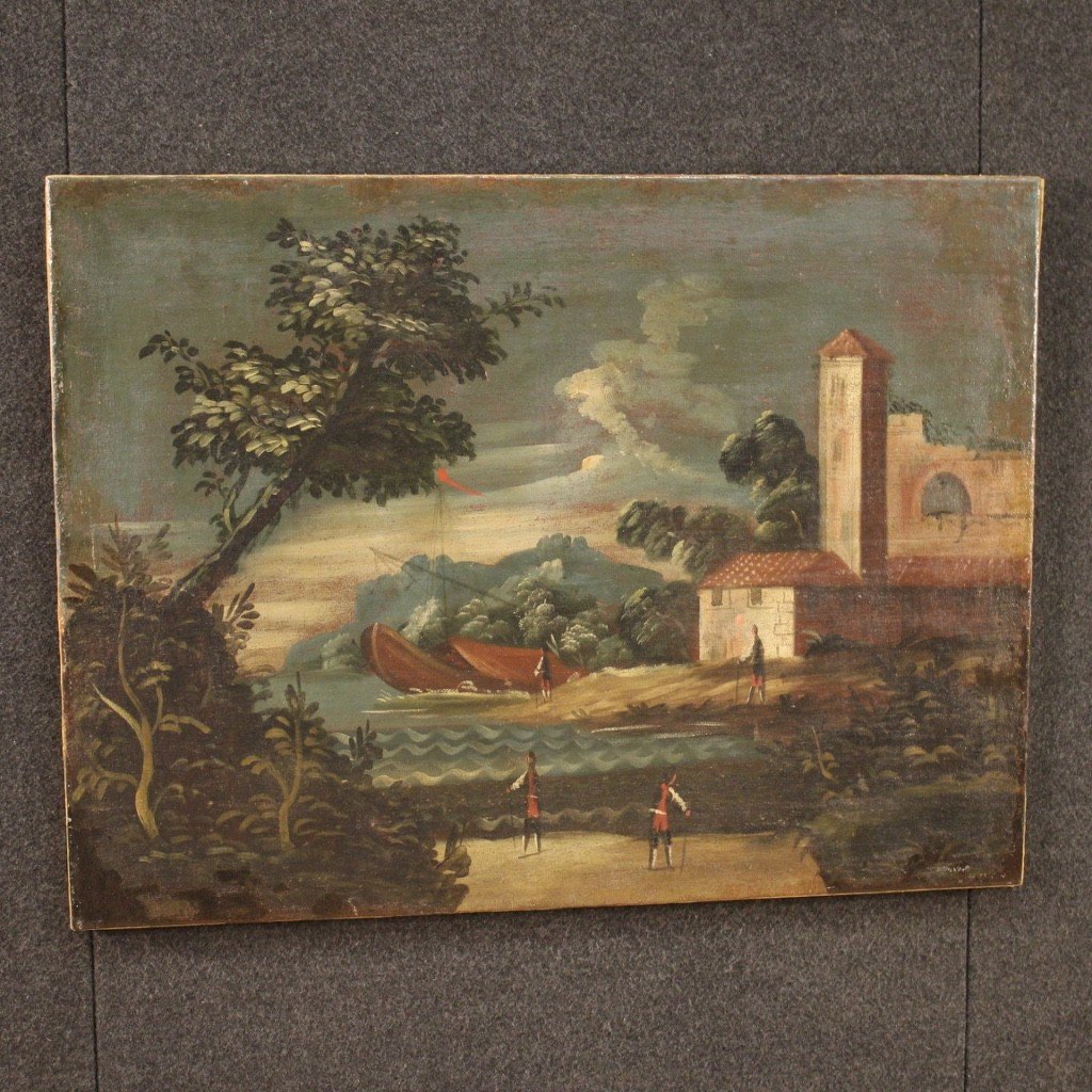 Italian Artwork Seascape Oil On Canvas From The 18th Century-photo-7