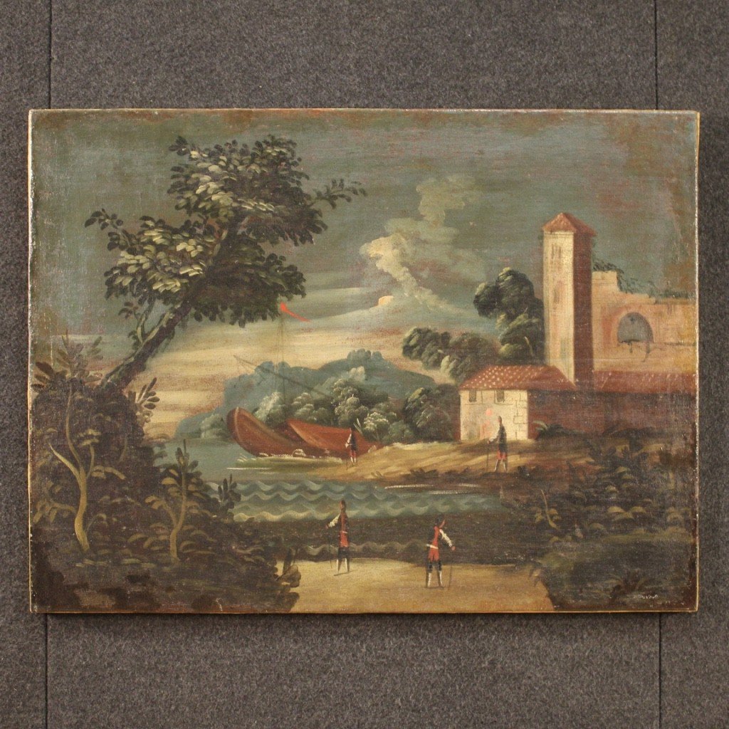 Italian Artwork Seascape Oil On Canvas From The 18th Century