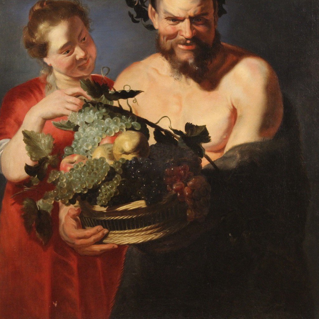 Peinture Flamande Du 17ème Siècle, Faune à La Corbeille De Fruits Et Bacchante-photo-4