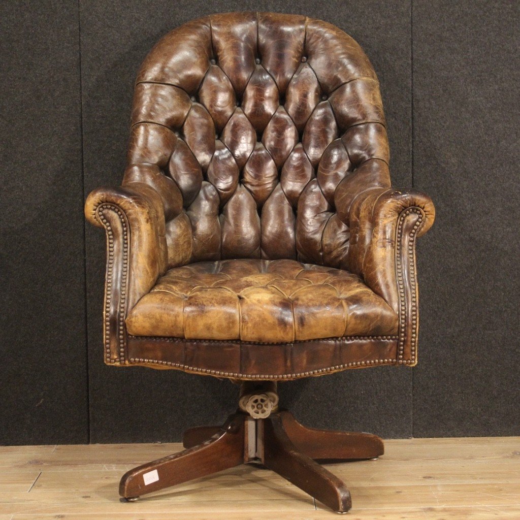 Fauteuil Anglais En Cuir Du 20ème Siècle-photo-3