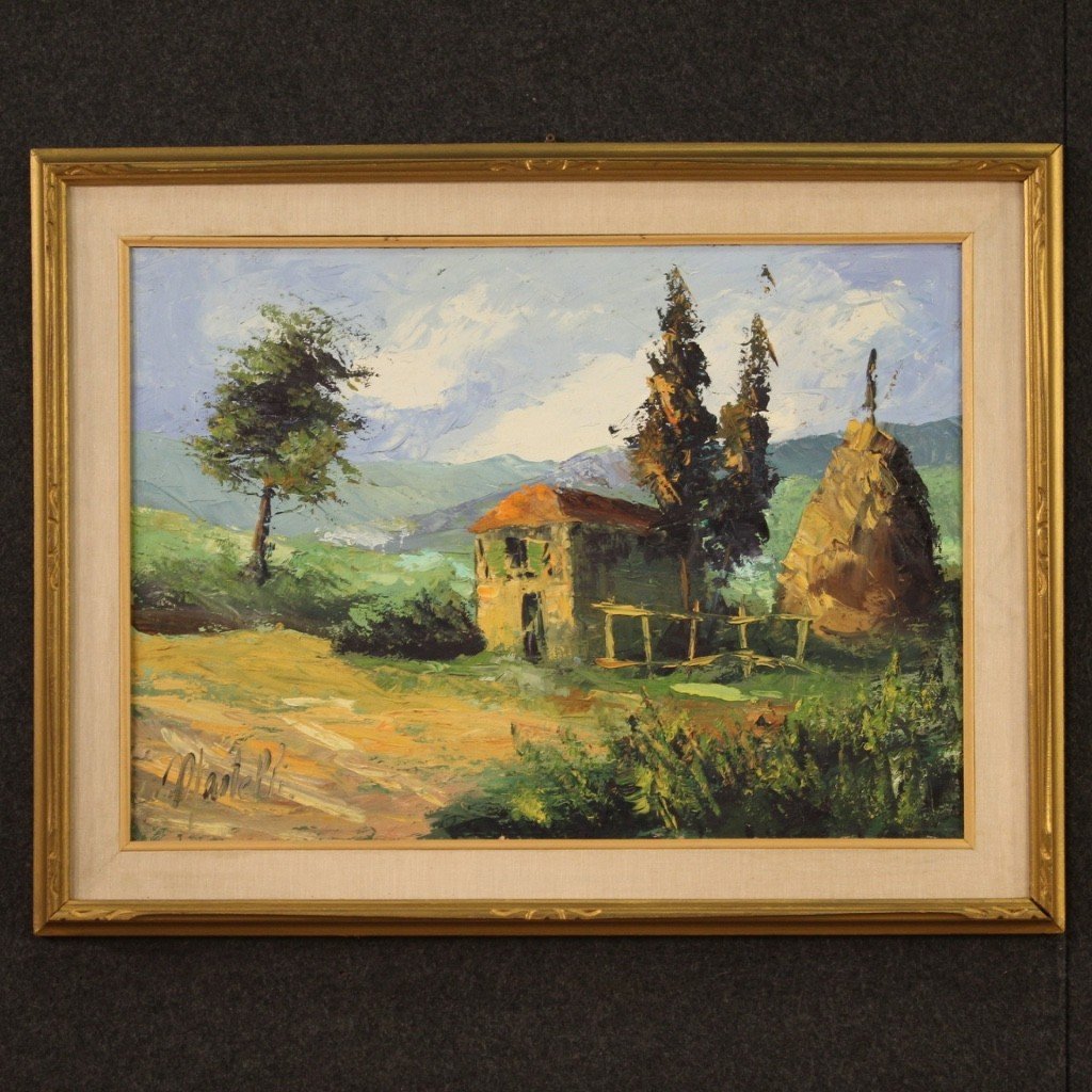 Signed Painting Landscape Of Countryside From The 20th Century-photo-2