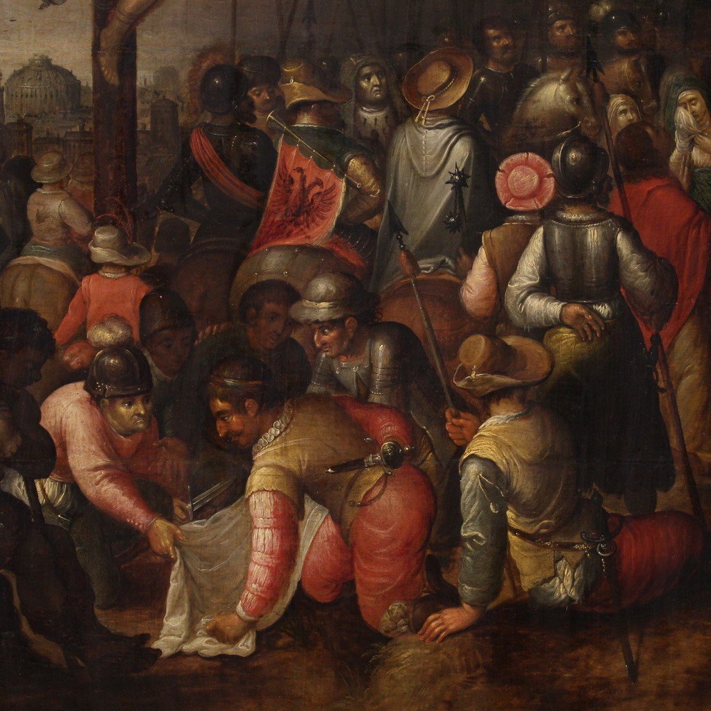 Grande Peinture Flamande Du 17ème Siècle, La Crucifixion Au Mont Calvaire-photo-5
