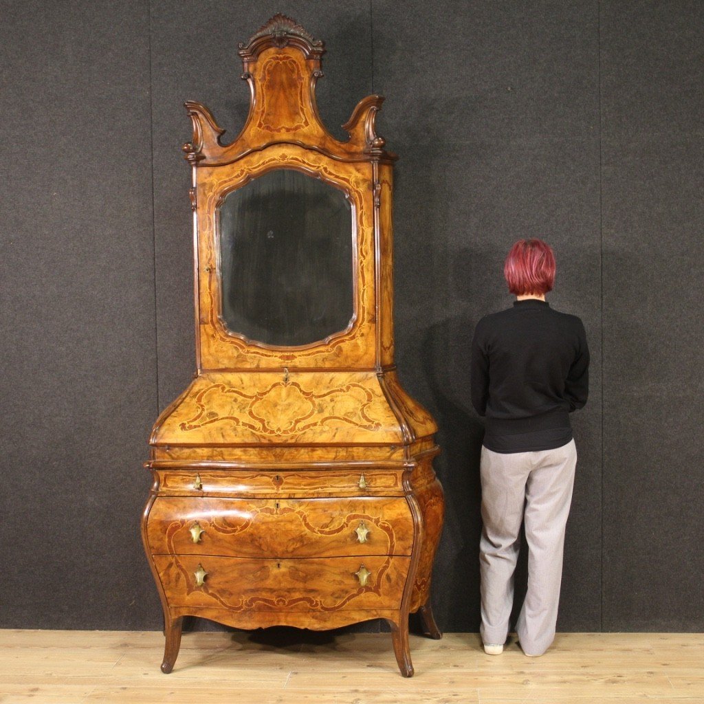 Trumeau In Rococo Style In Inlaid Wood From 20th Century-photo-2