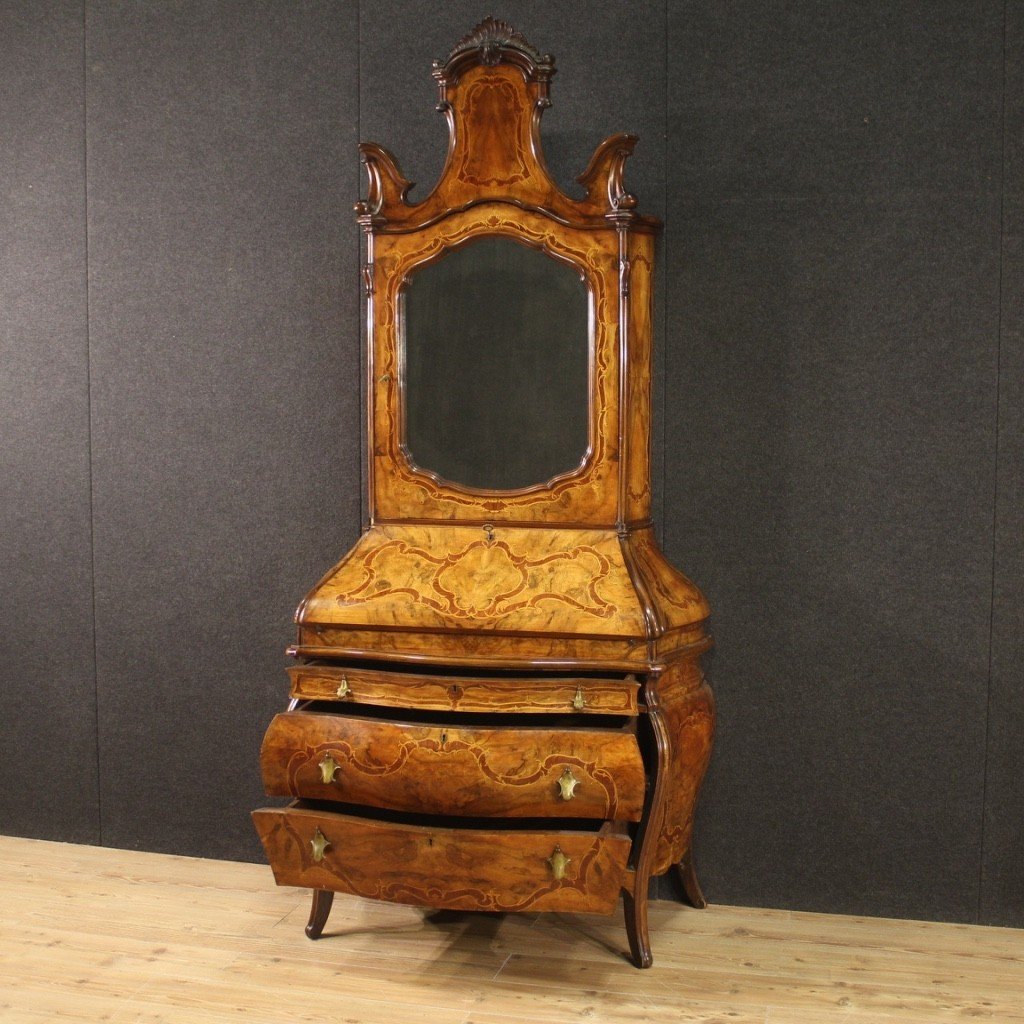 Trumeau In Rococo Style In Inlaid Wood From 20th Century-photo-2