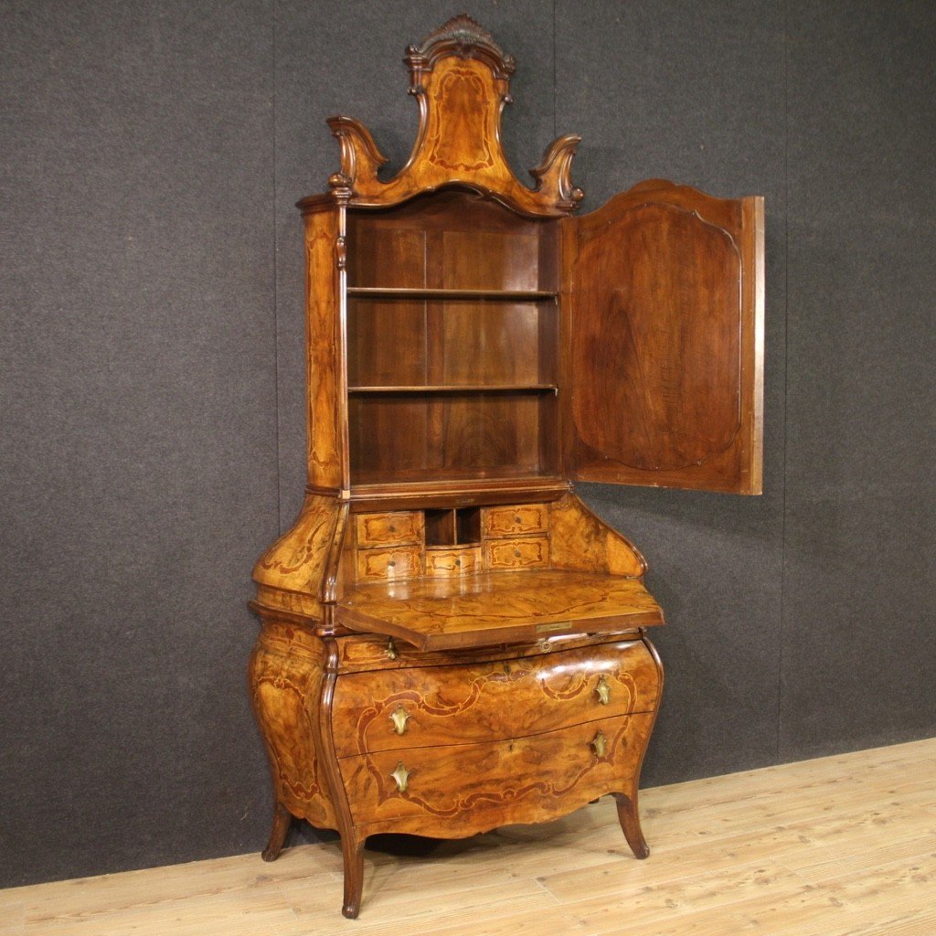 Scriban de style Rococo en bois incrusté du 20ème siècle-photo-3