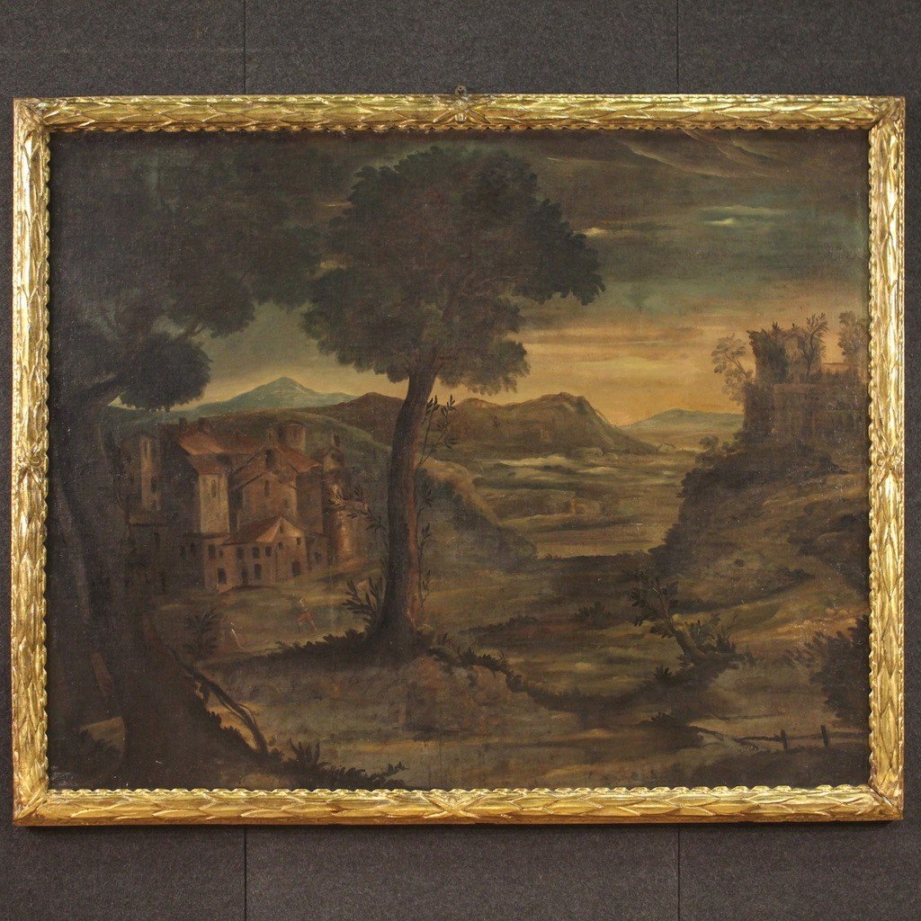 Italian Painting Oil On Canvas Landscape From The 18th Century-photo-2