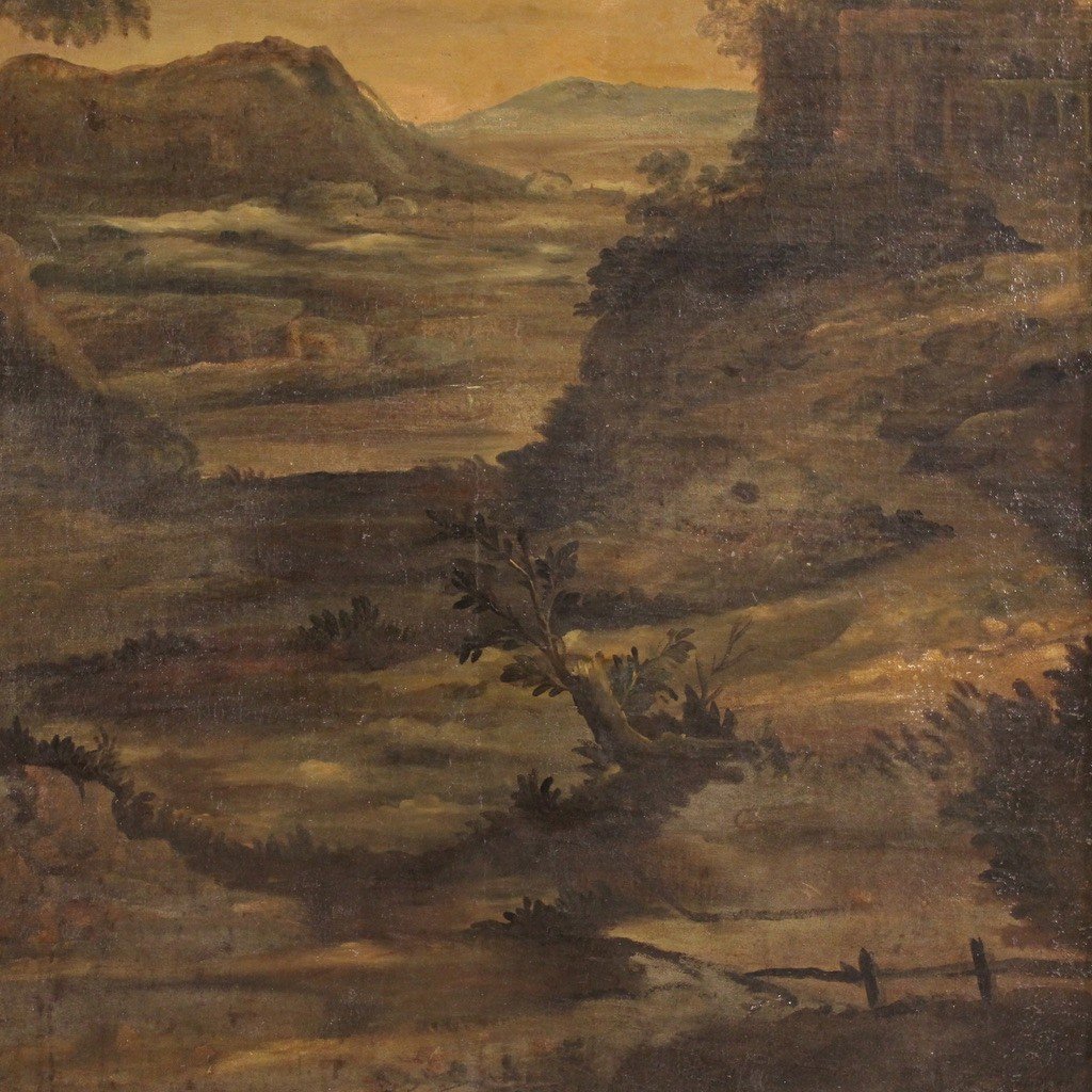 Italian Painting Oil On Canvas Landscape From The 18th Century-photo-4