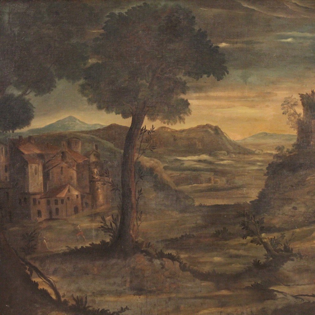 Italian Painting Oil On Canvas Landscape From The 18th Century-photo-3