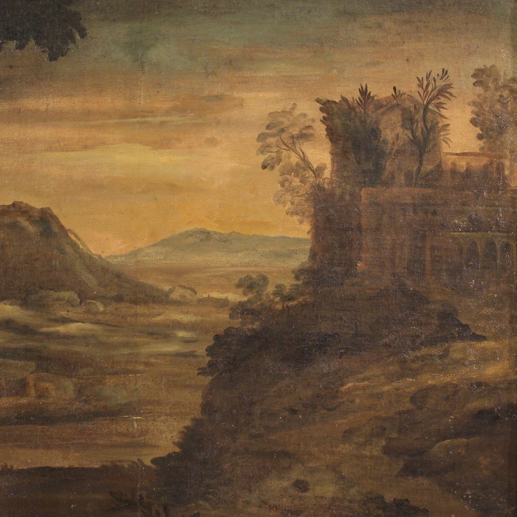 Italian Painting Oil On Canvas Landscape From The 18th Century-photo-7