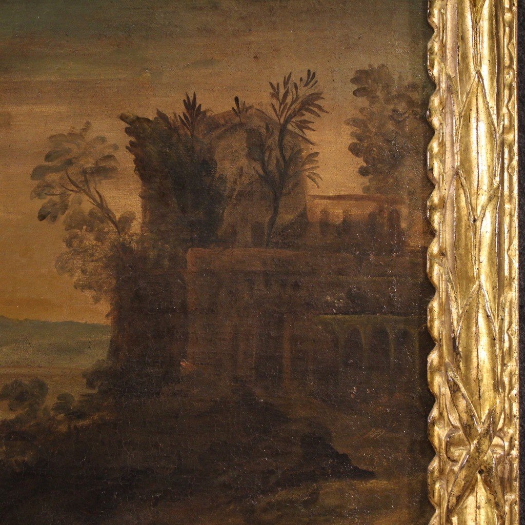 Italian Painting Oil On Canvas Landscape From The 18th Century-photo-8