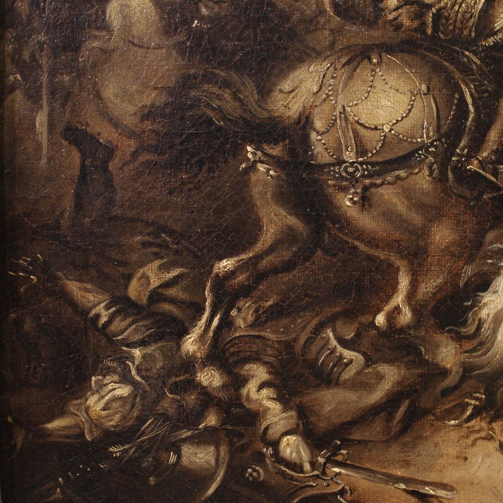 Rare Peinture Grisaille De Bataille Du 17ème Siècle-photo-6