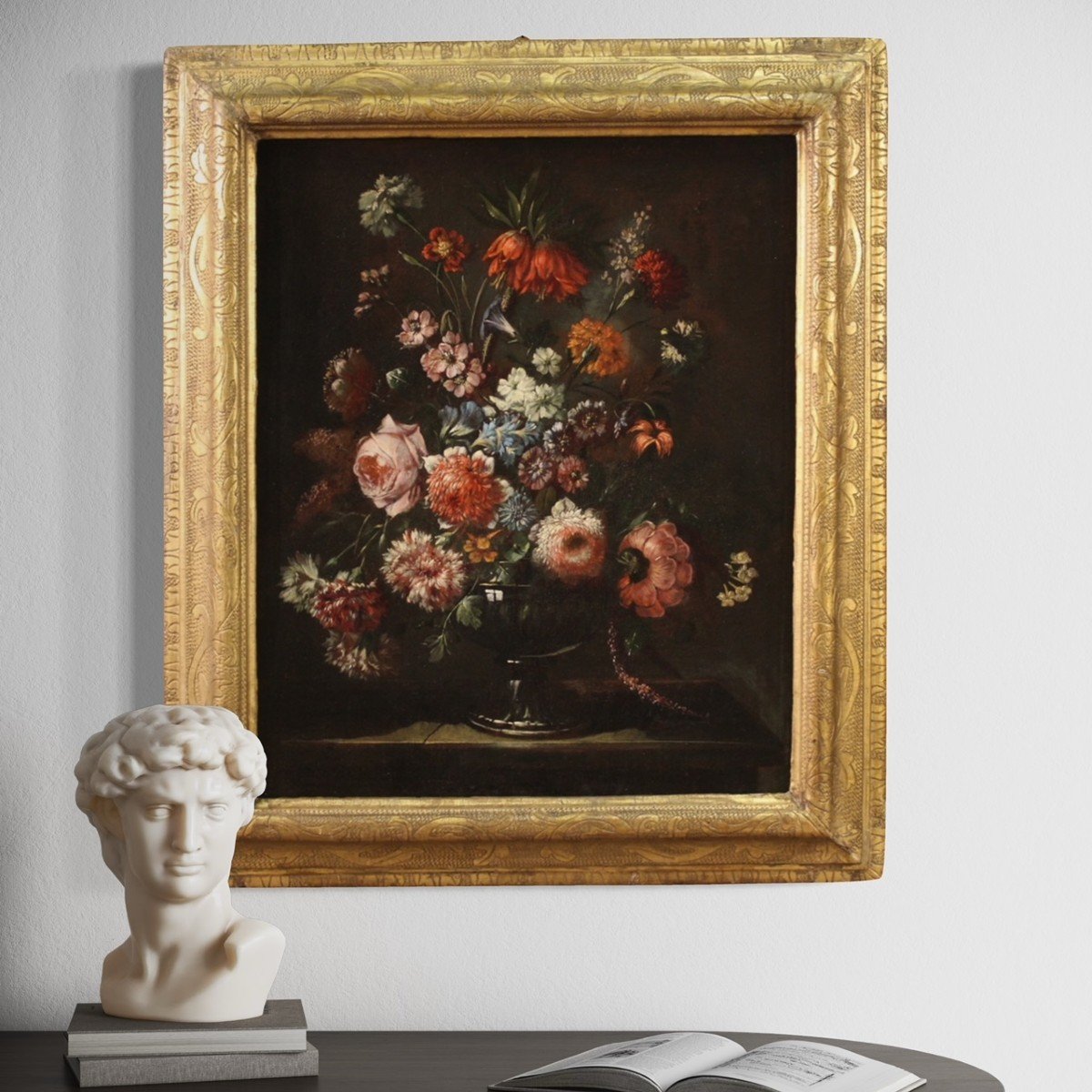 Still Life Painting Vase Of Flowers With Contemporary Frame From 17th Century-photo-3