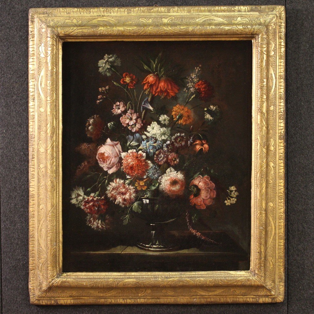 Tableau Nature Morte Vase De Fleurs Avec Cadre Contemporain Du 17ème Siècle