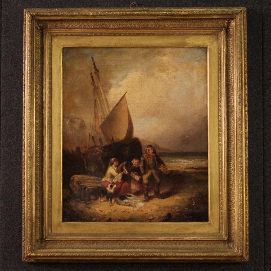 Tableau Huile Sur Toile Marine Signée Et Datée 1868-photo-2