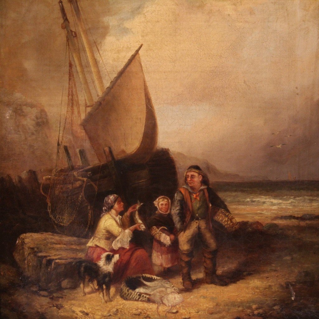 Tableau Huile Sur Toile Marine Signée Et Datée 1868-photo-3