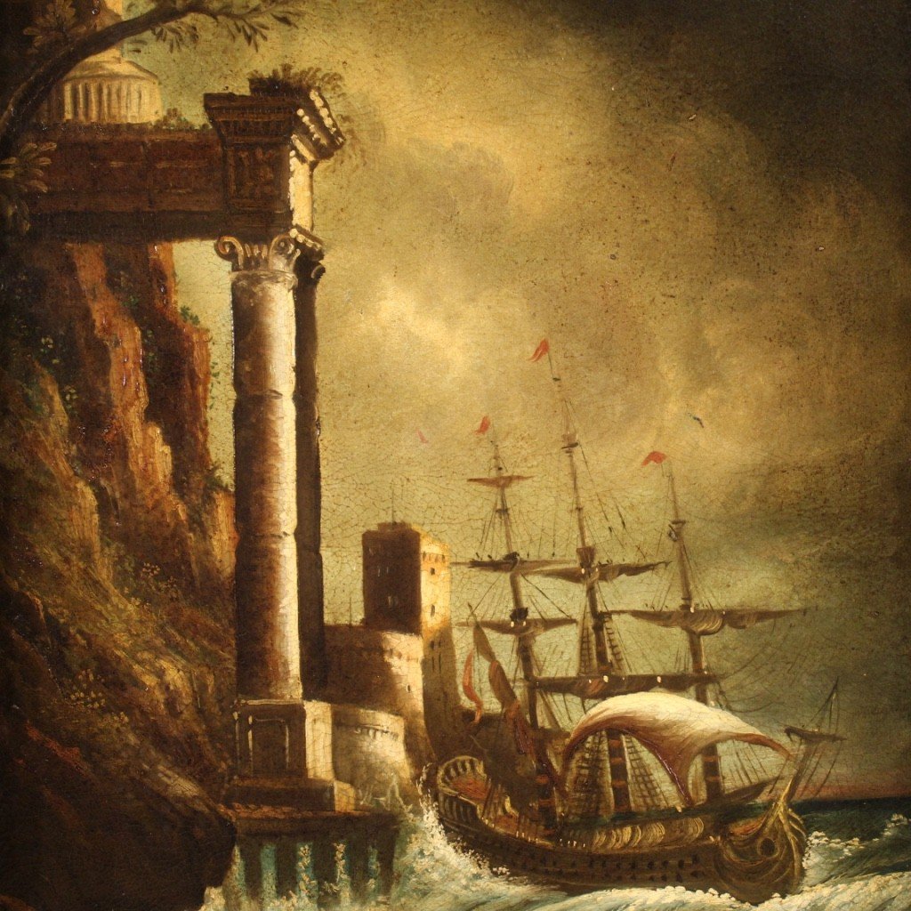 Tableau Italien Marine Huile Sur Toile Du 20ème Siècle-photo-8