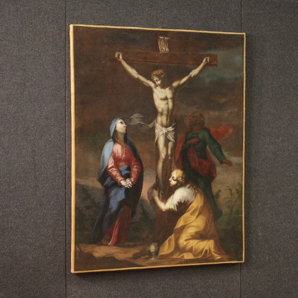 Antique Religious Painting Crucifixion From The 18th Century-photo-7