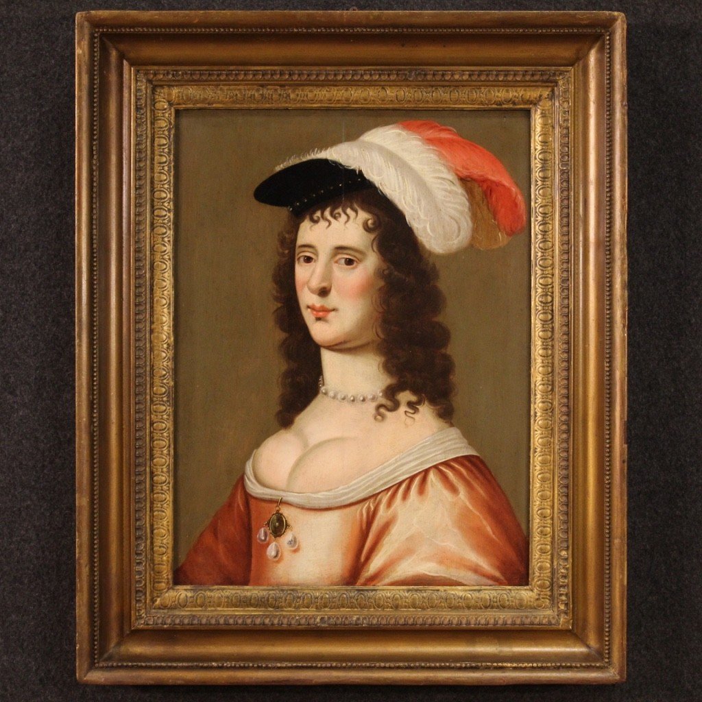 Painting Oil On Panel Portrait Of A Noblewoman From The 18th Century-photo-2