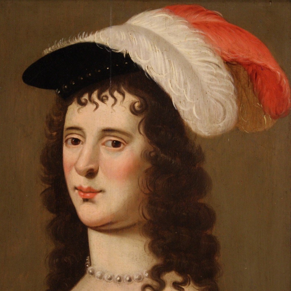 Painting Oil On Panel Portrait Of A Noblewoman From The 18th Century-photo-3