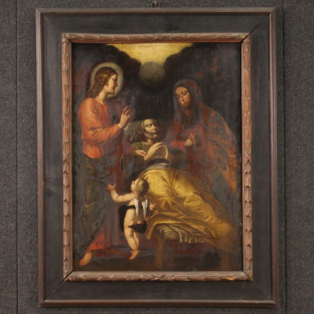 Antique Religious Painting From The 19th Century, The Death Of Joseph