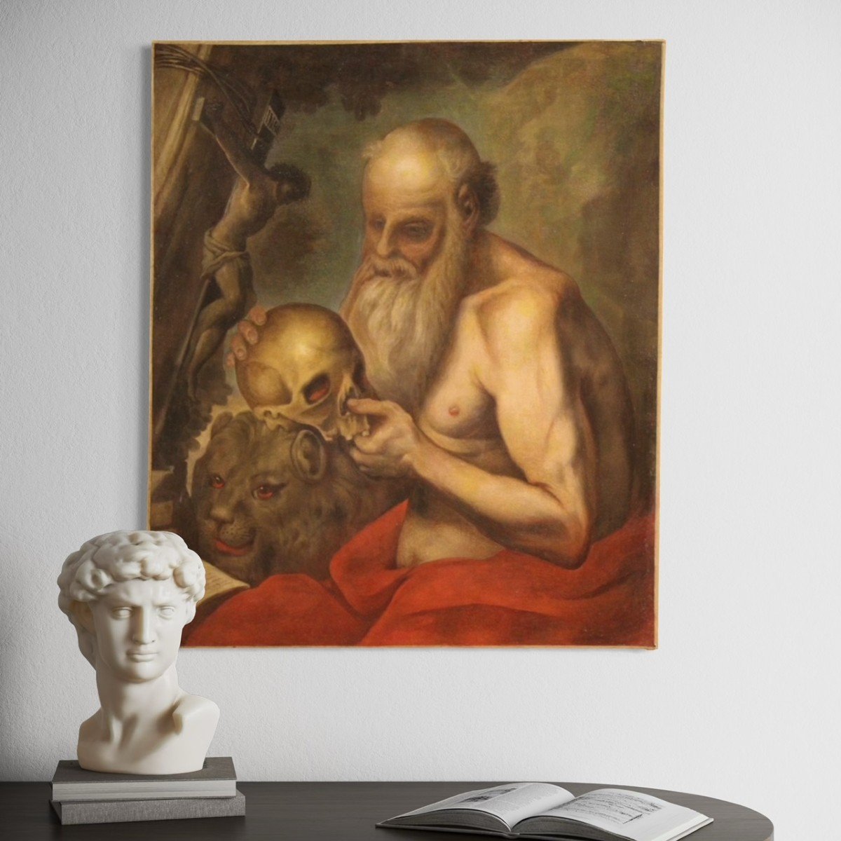 Antique Religious Painting From The 17th Century, Saint Jerome-photo-4