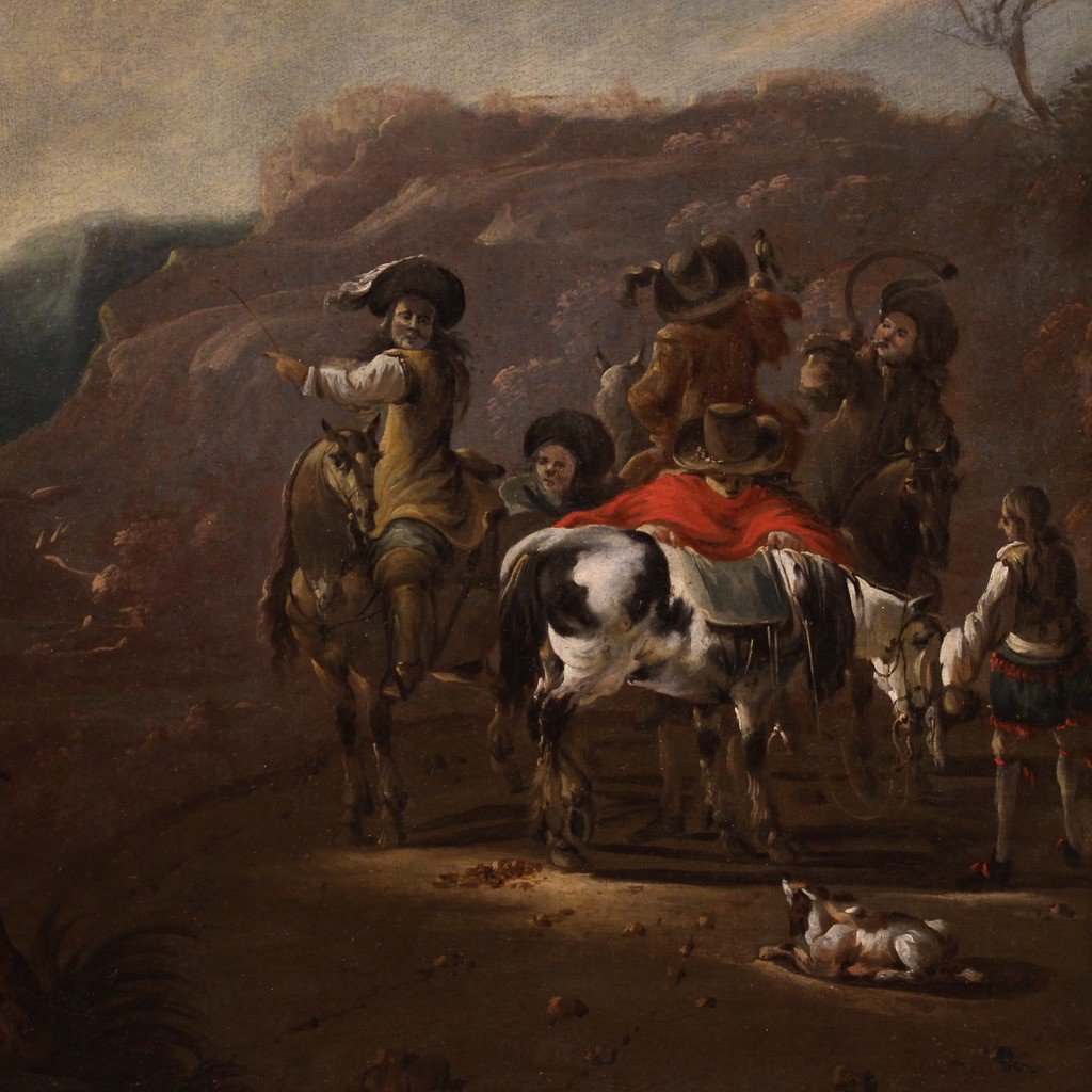 Flemish Painting From The 17th Century, Hunting Scene-photo-3