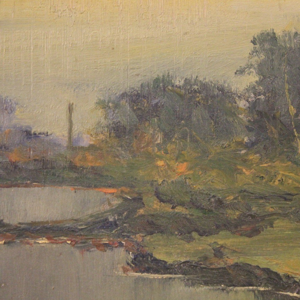 Small Landscape Painting On Board 20th Century-photo-8