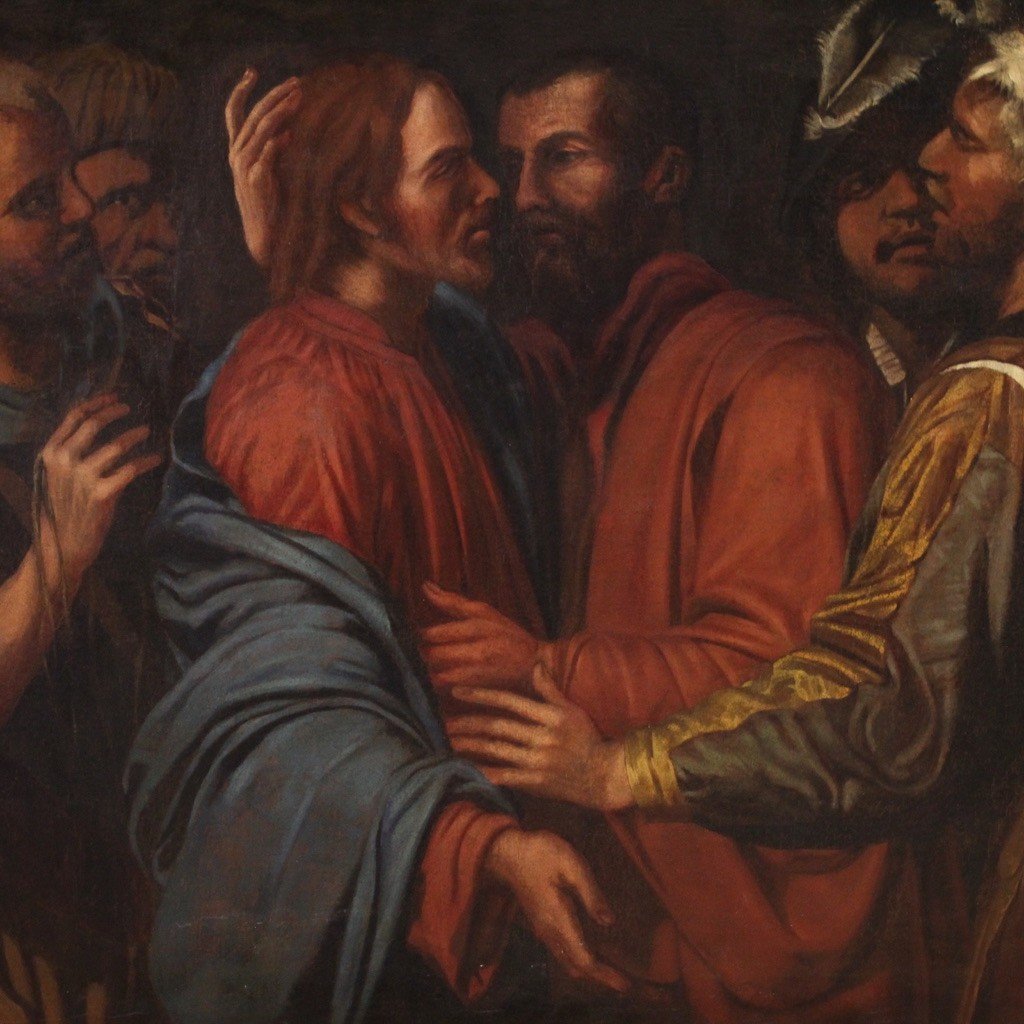 Great 17th Century Italian Painting, The Kiss Of Judas-photo-1