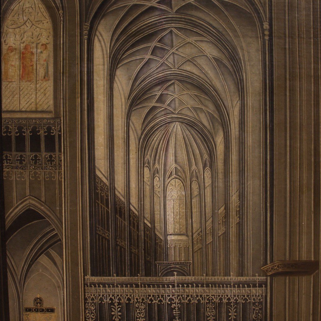 Intérieur De La Cathédrale d'Anvers, Peinture De l'école Flamande Du 18ème Siècle-photo-4