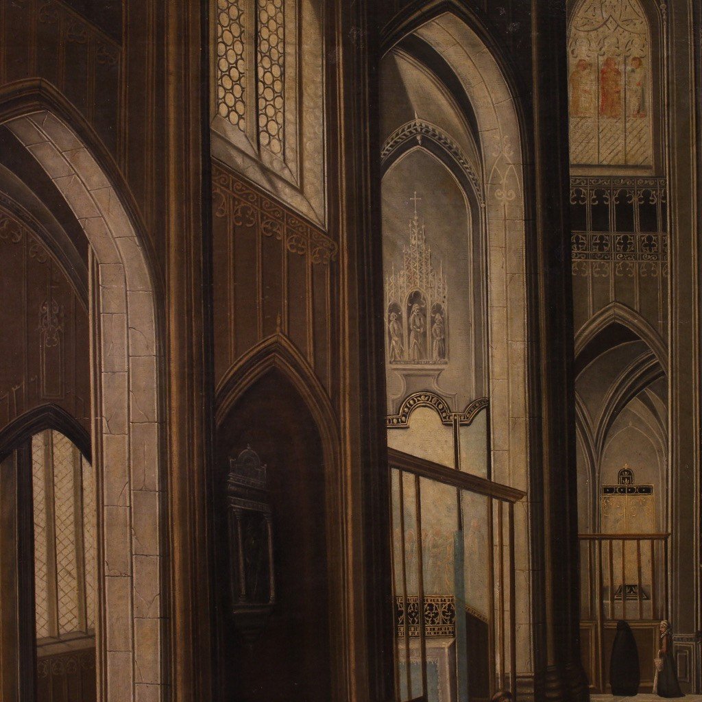 Intérieur De La Cathédrale d'Anvers, Peinture De l'école Flamande Du 18ème Siècle-photo-8