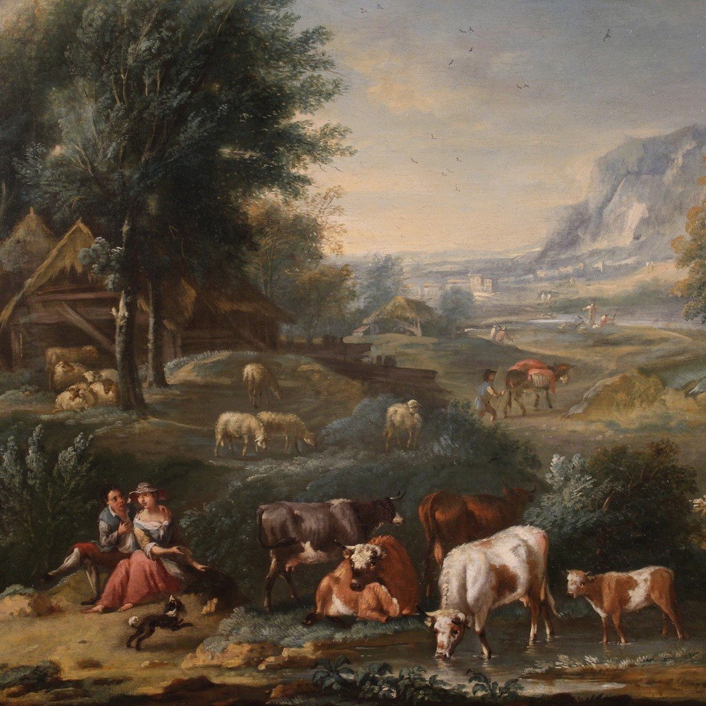 Refined 18th Century Bucolic Landscape Painting-photo-2