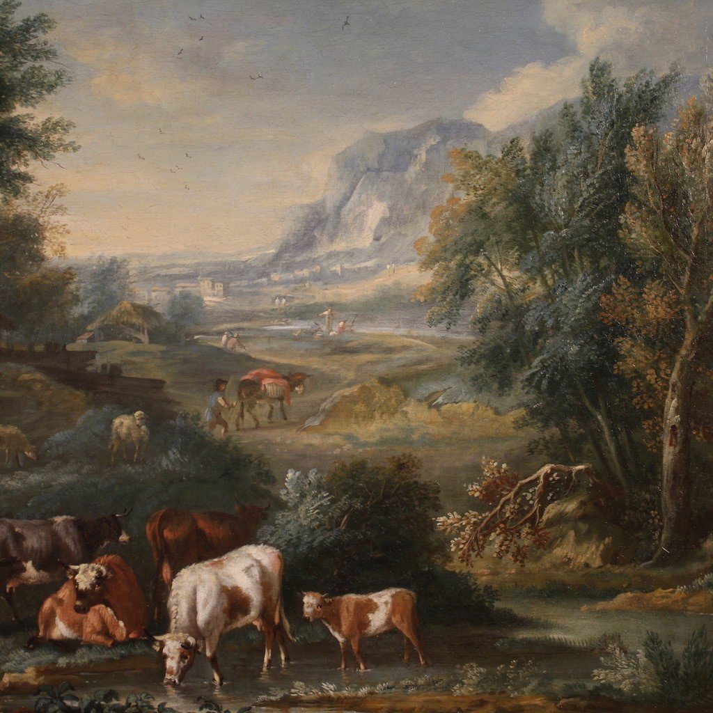 Refined 18th Century Bucolic Landscape Painting-photo-4