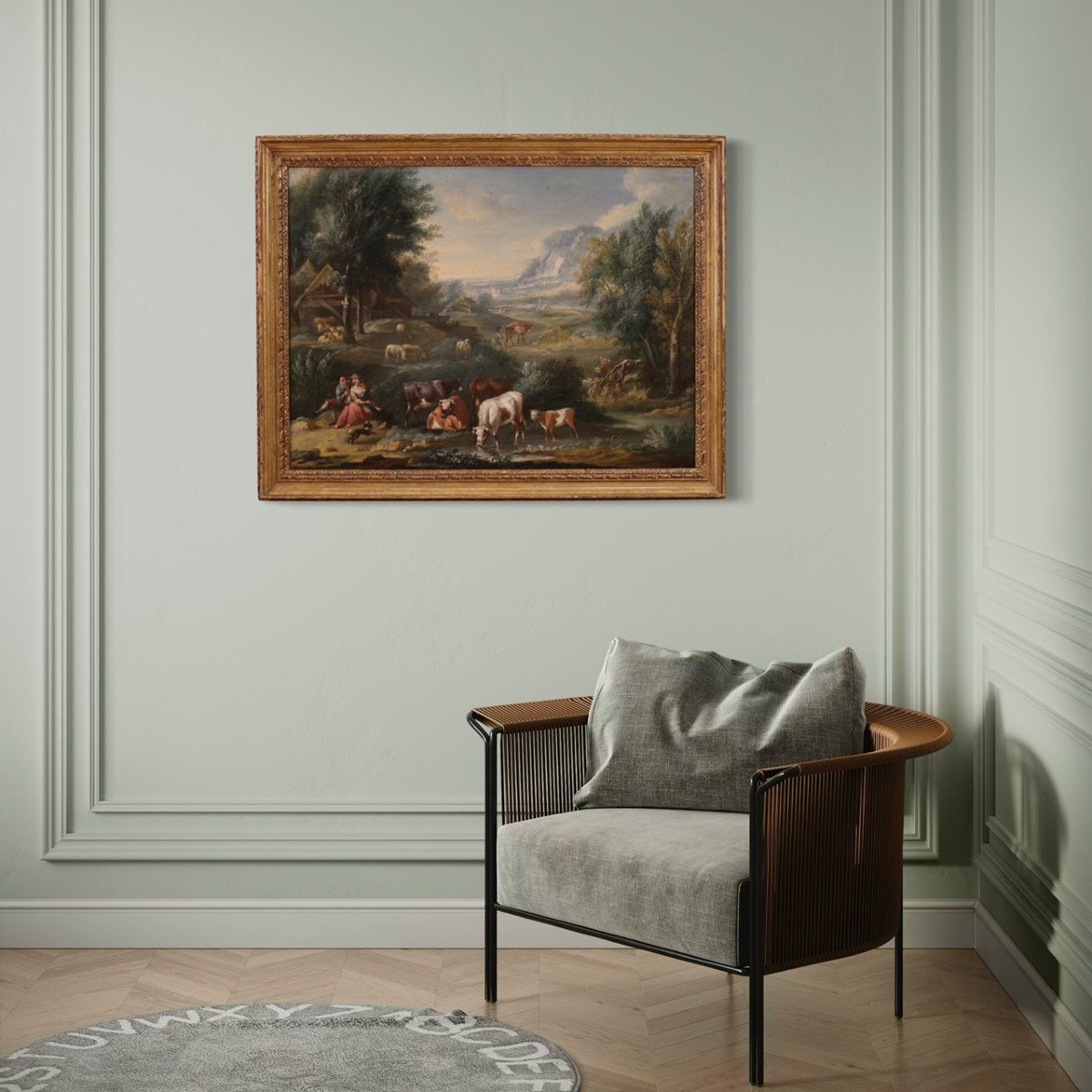 Refined 18th Century Bucolic Landscape Painting-photo-4